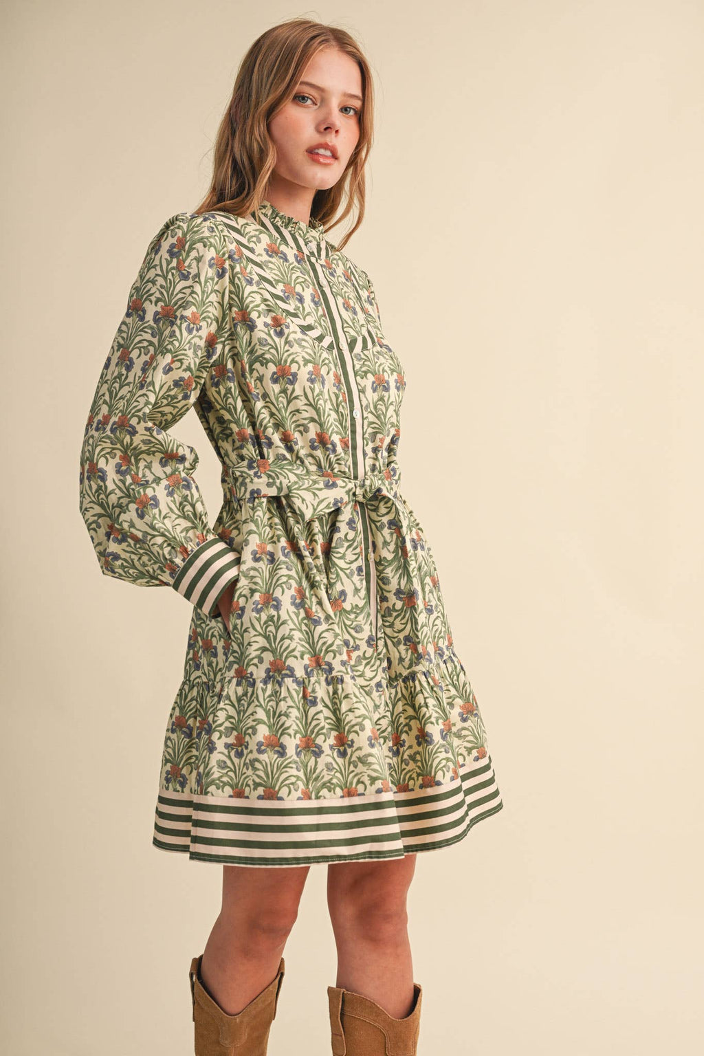 FLORAL BUTTON DOWN BELTED MINI DRESS MDR5271