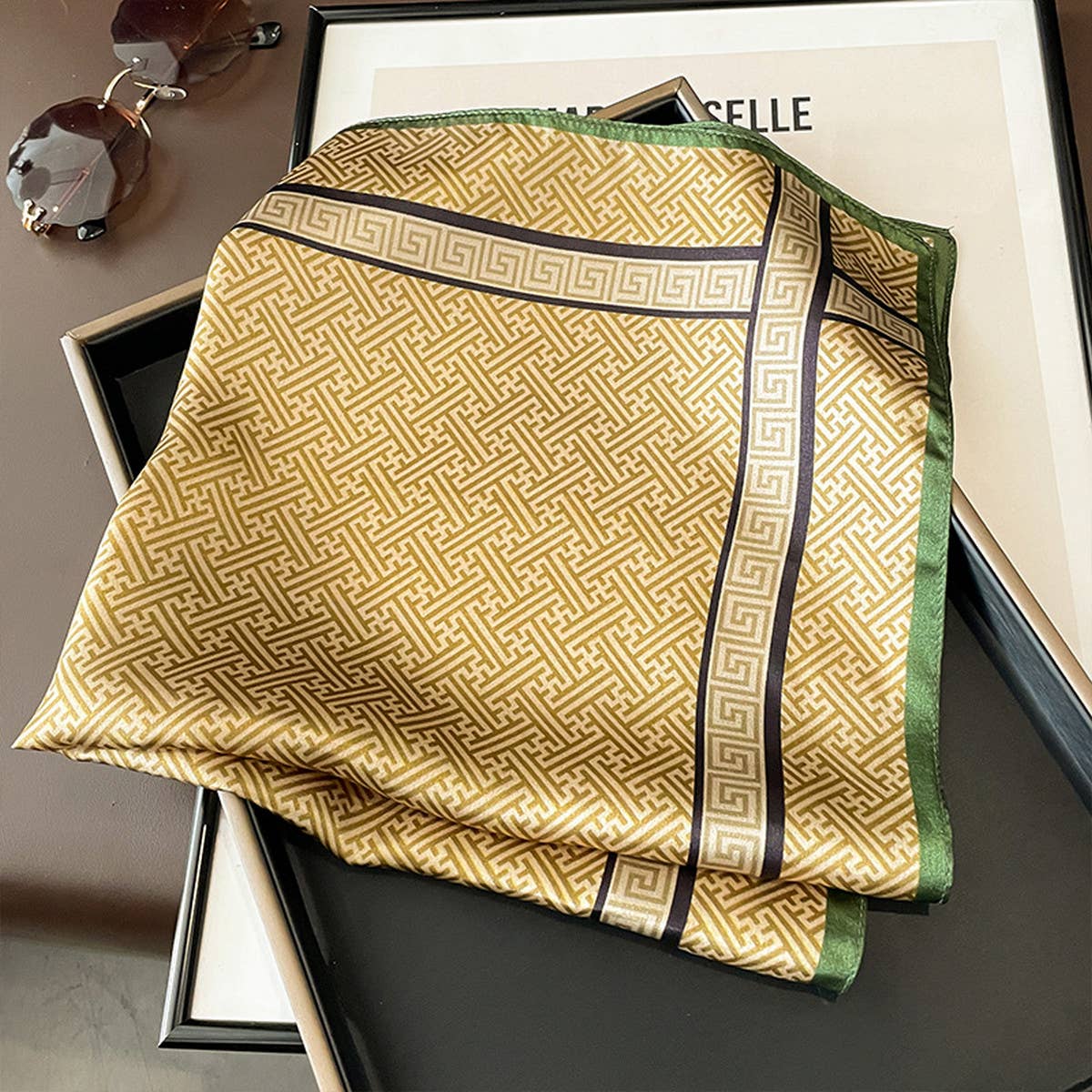Silk Square Scarf - Maze Print Summer Wrap_CWASC0611