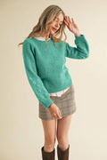 FLORAL KNIT PUFF SLEEVE SWEATER MSW10912