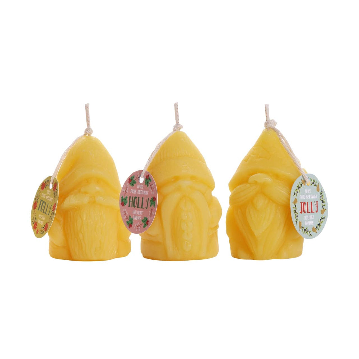 Holiday Gnome Candles – 3-Pack – 100% Pure Beeswax