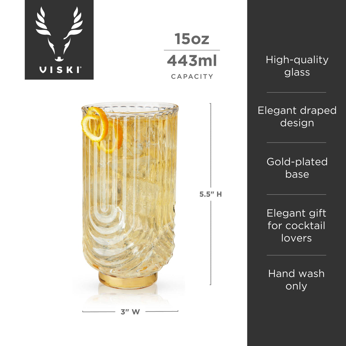 Deco Gatsby Gold Plated Glass Highball Glasses Set of 2