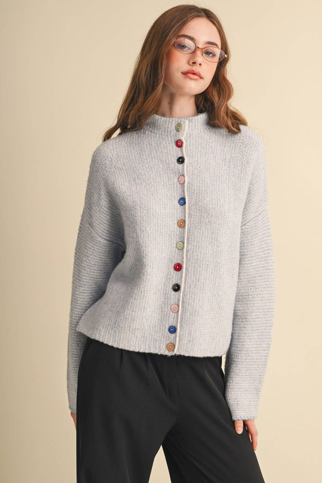 STRIPED SWEATER CARDIGAN WITH COLORFUL BUTTONS MSW11250