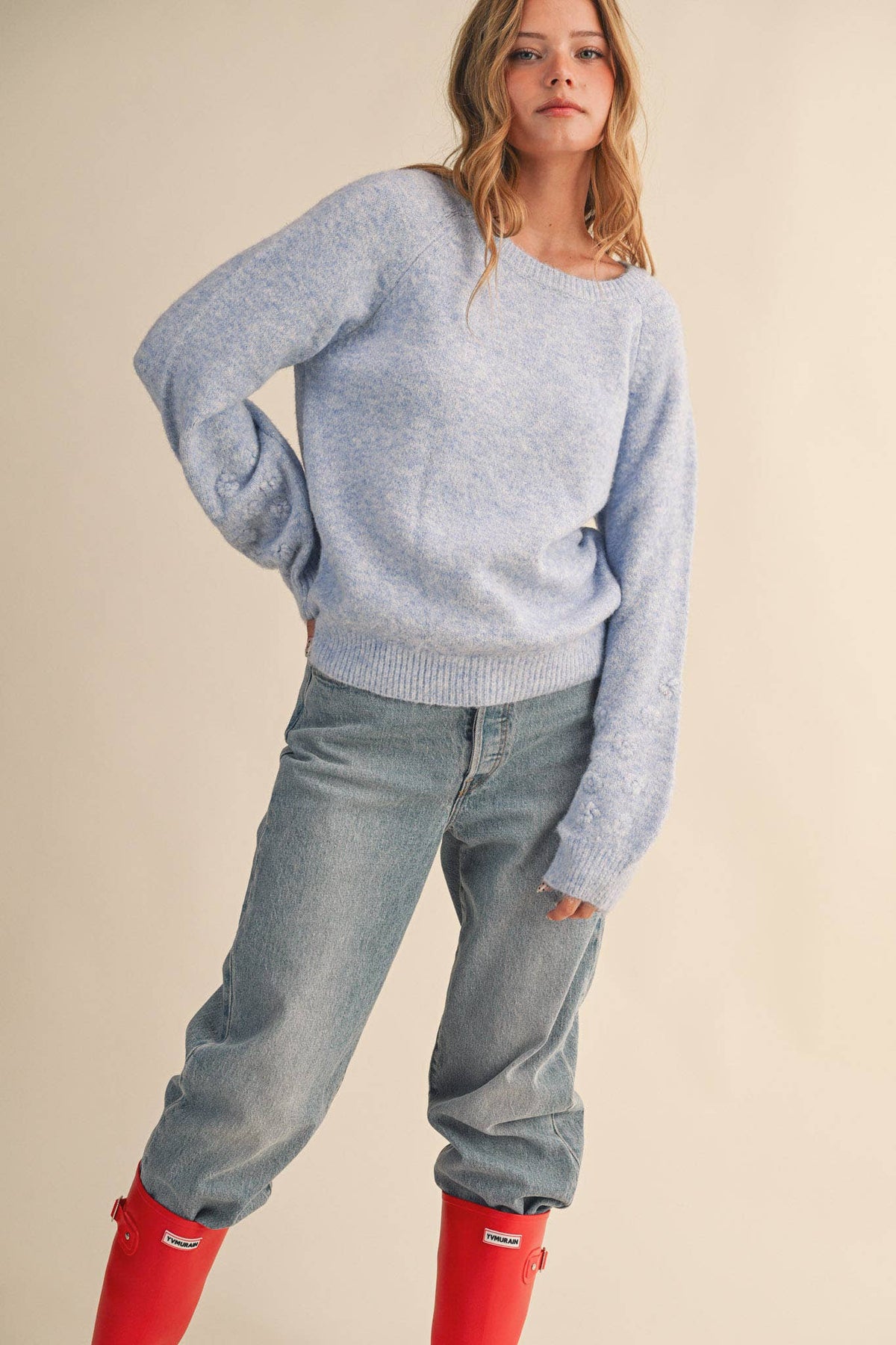 FLORAL KNIT PUFF SLEEVE SWEATER MSW10912