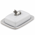Stoneware Butter Dish with Pewter Mabel the Cow
