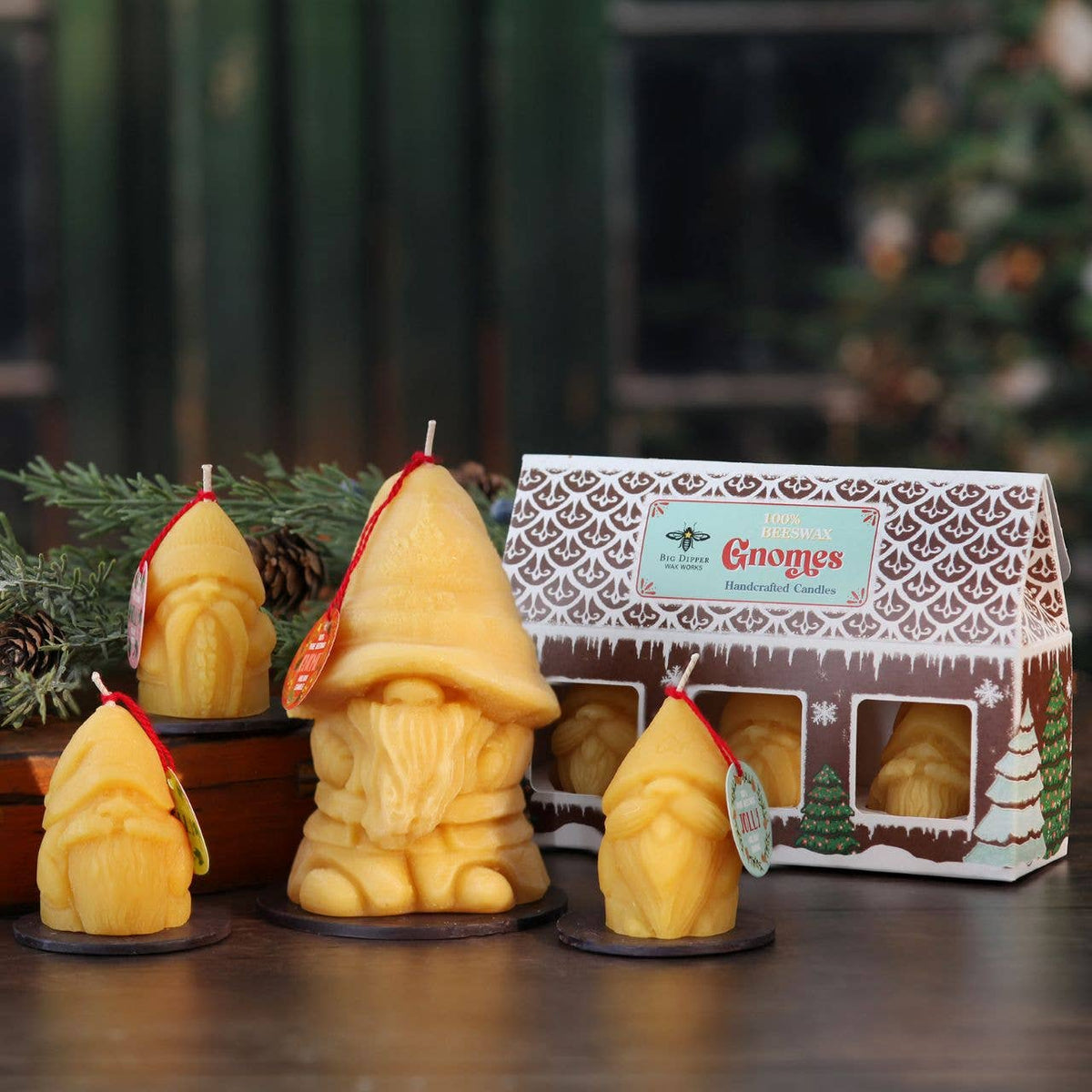 Holiday Gnome Candles – 3-Pack – 100% Pure Beeswax