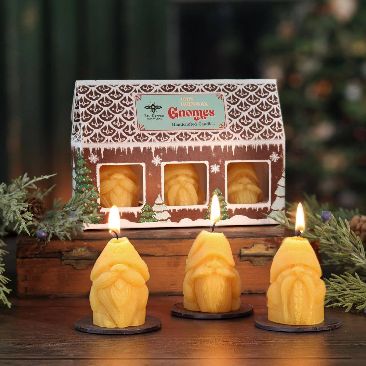 Holiday Gnome Candles – 3-Pack – 100% Pure Beeswax