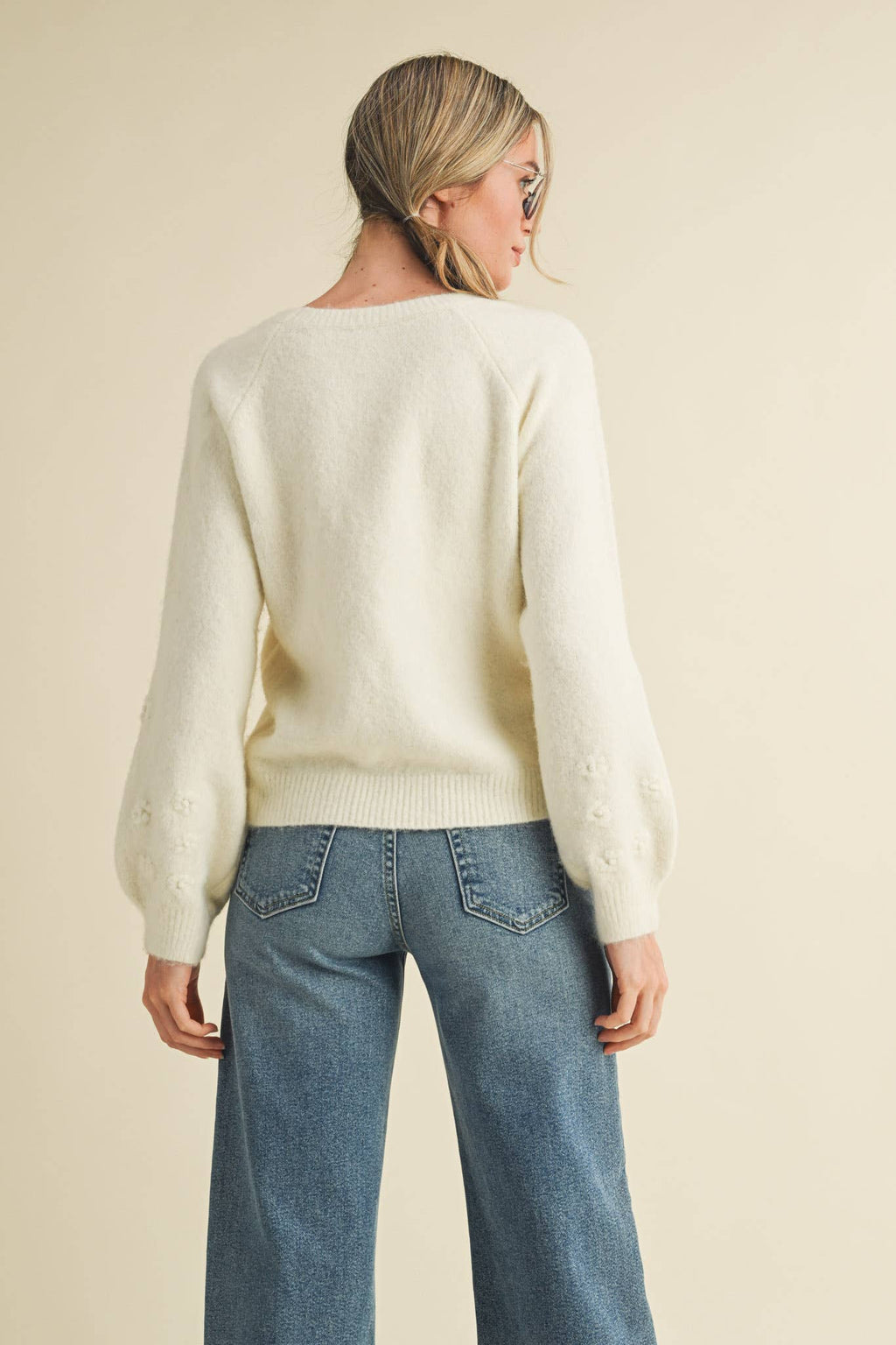 FLORAL KNIT PUFF SLEEVE SWEATER MSW10912
