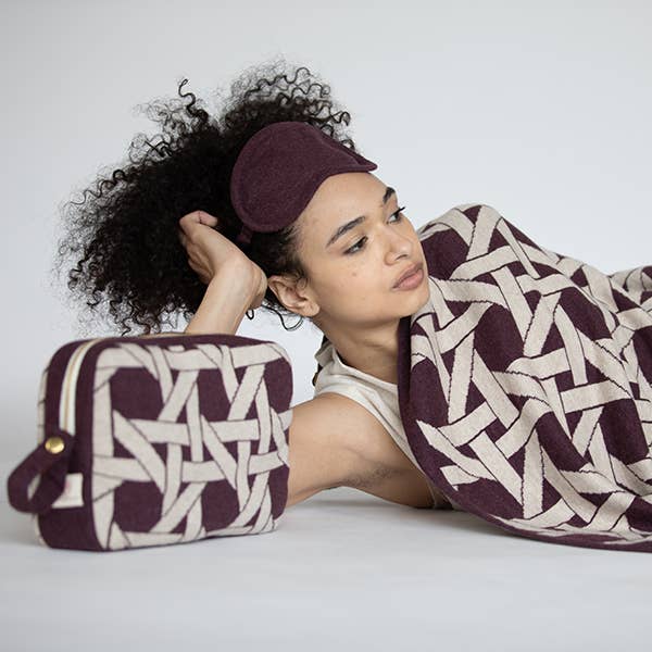 Riti Organic Cotton Travel Blanket and Eye Mask Set Burgundy