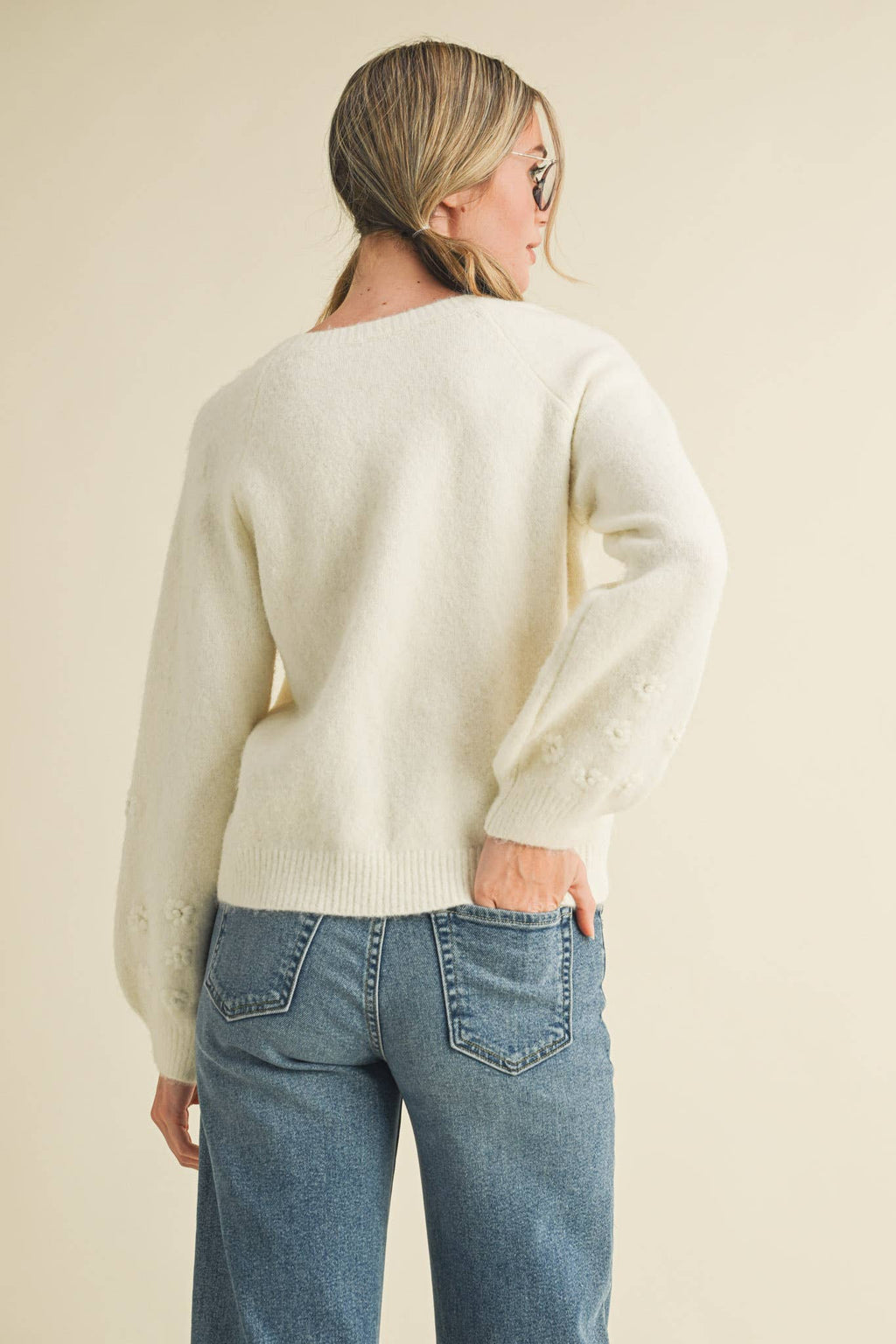 FLORAL KNIT PUFF SLEEVE SWEATER MSW10912