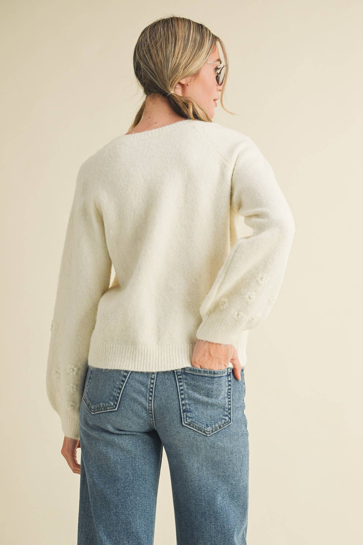 FLORAL KNIT PUFF SLEEVE SWEATER MSW10912