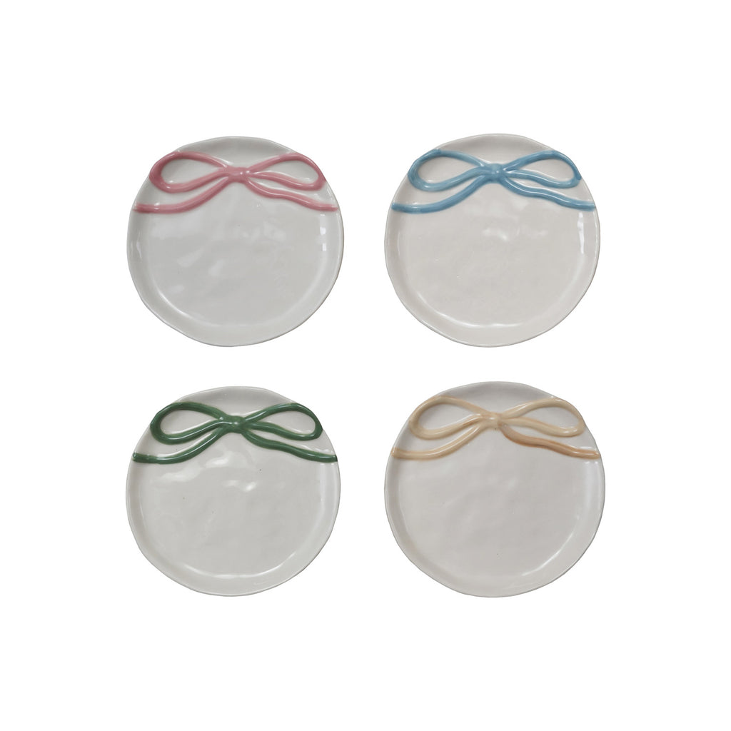 Stoneware Dish with Bow, 4 Colors