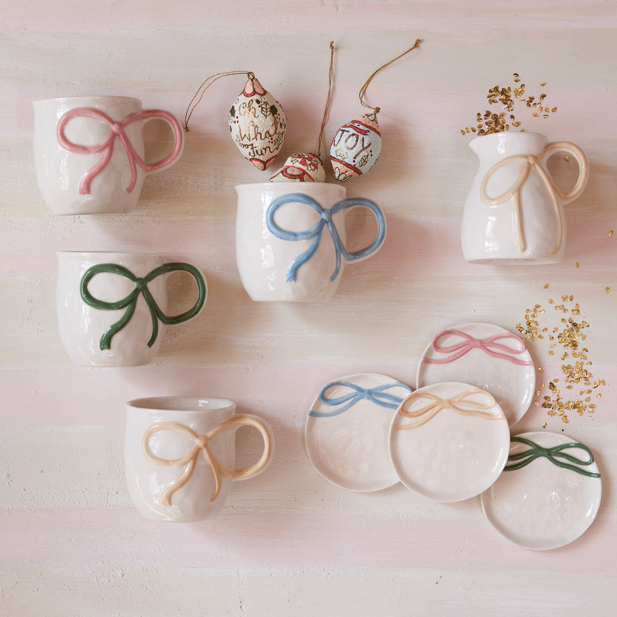 Stoneware Dish with Bow, 4 Colors